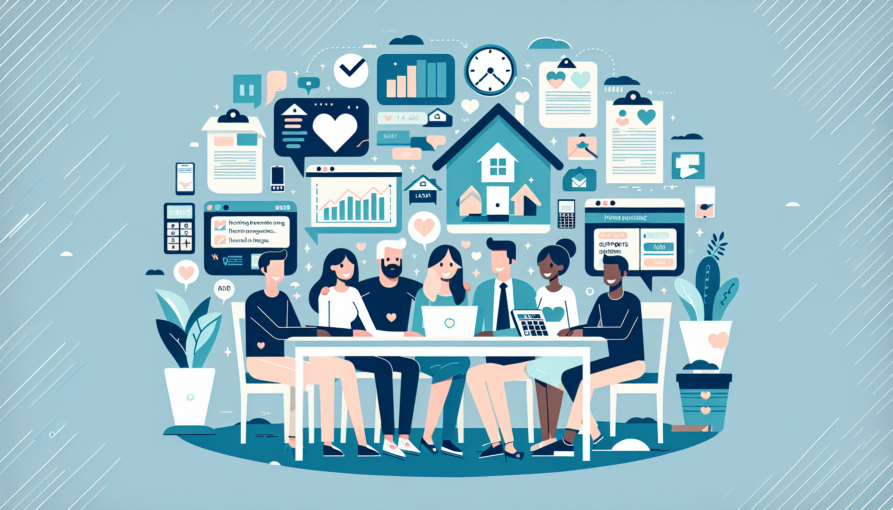 Groupe diversifié de jeunes adultes discutant du CELIAPP pour acheter leur première maison.